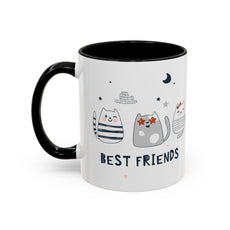 Cute Cat Friends Accent Coffee Mug — Whimsical Paw Print Pattern (11/15oz)
