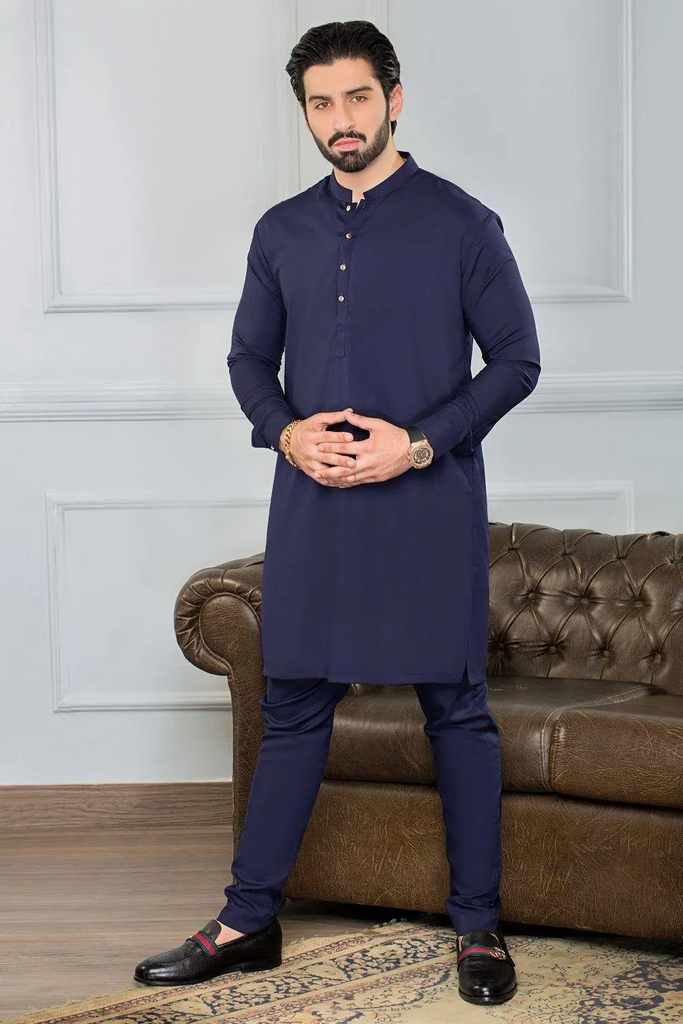 2 Pcs Men's Stitched Wash And Wear Plain Shalwar Kameez