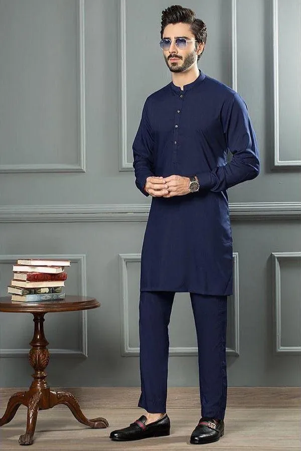 2 Pcs Men's Stitched Wash And Wear Plain Shalwar Kameez